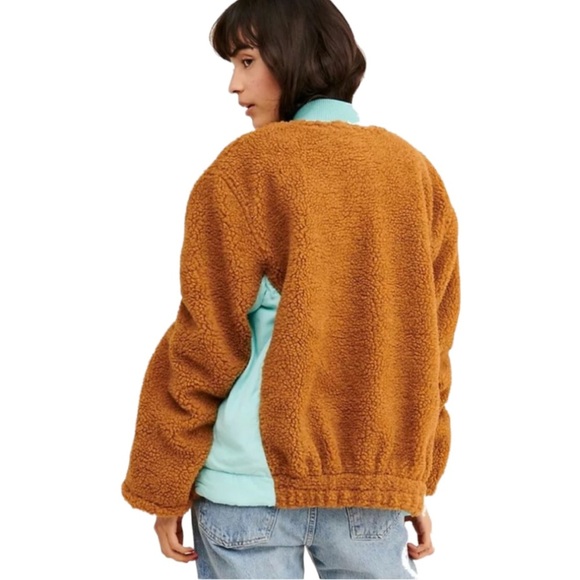 $168 Free People Teddy Bear Jacket Medium 8 10 Amber + Blue Blade Collar Pockets - Picture 5 of 16